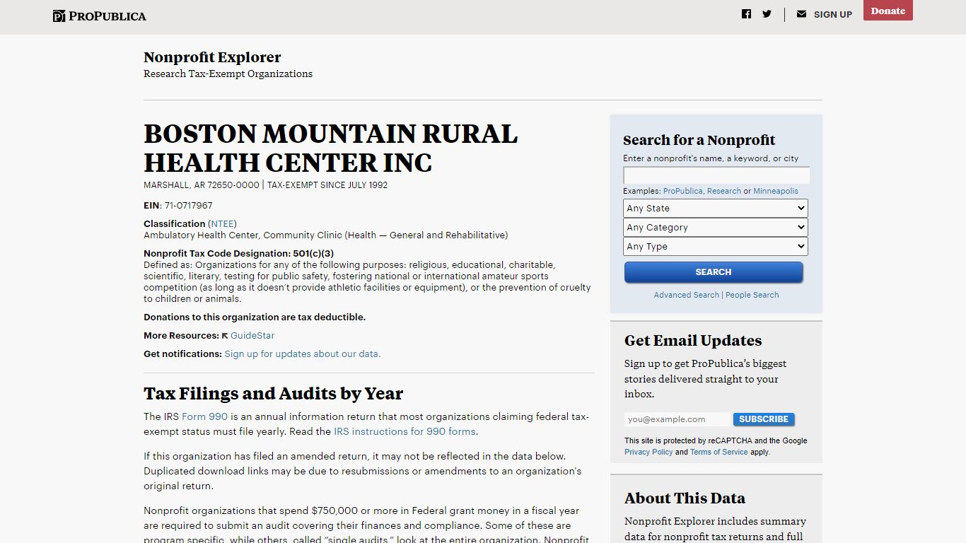 Boston Mountain Rural Health Center Inc - Nonprofit Explorer - ProPublica